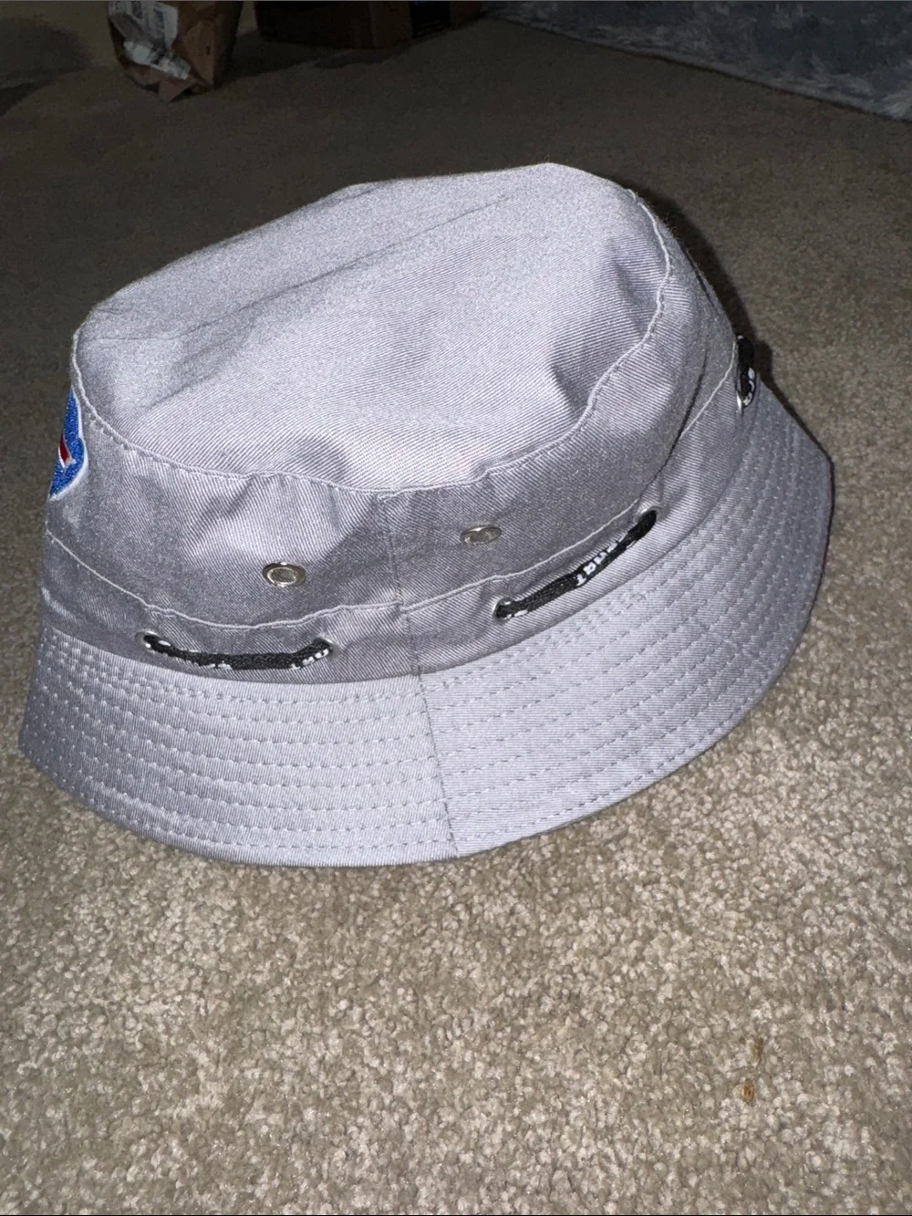Kids Gray Bucket Hat with Blue and Red Buffalo Logo